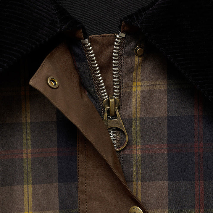 Women's Warm Checked Jacket with Soft Faux Fur Collar and Large Pockets