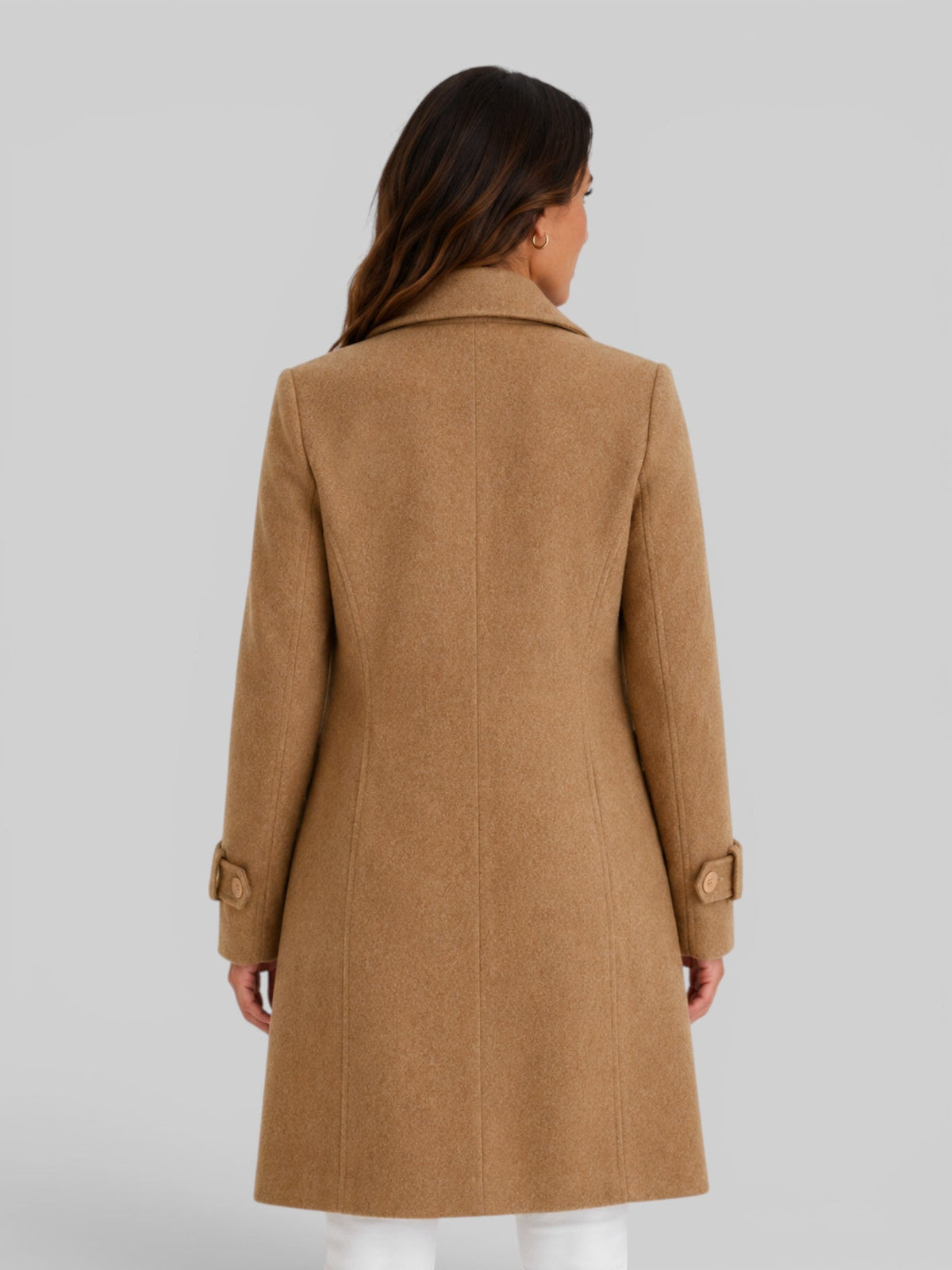 Women's Longline Wool Coat Double-Breasted Notch Lapel