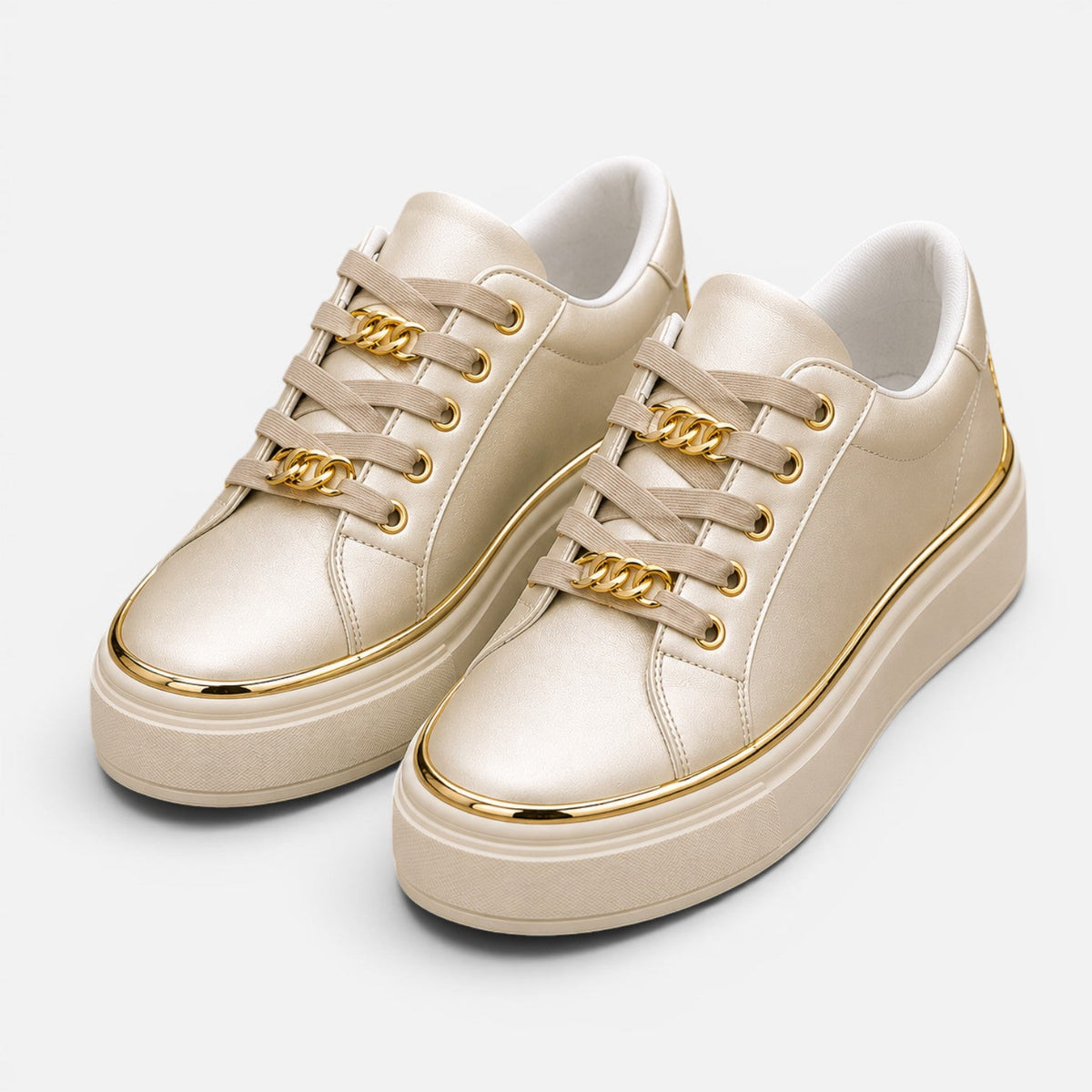 Women's Flatform Trainers with Metallic Trim and Chain Lace Detail