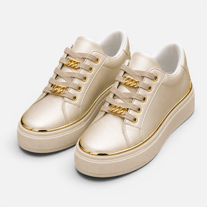 Women's Flatform Trainers with Metallic Trim and Chain Lace Detail