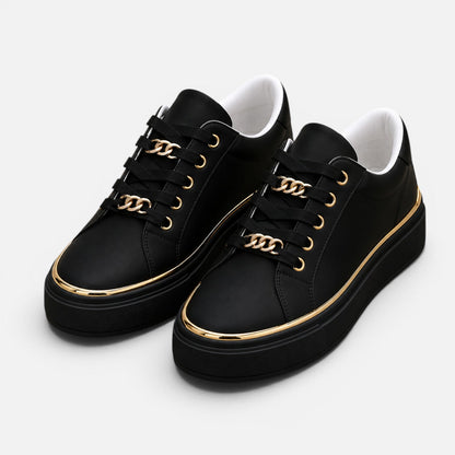 Women's Flatform Trainers with Metallic Trim and Chain Lace Detail