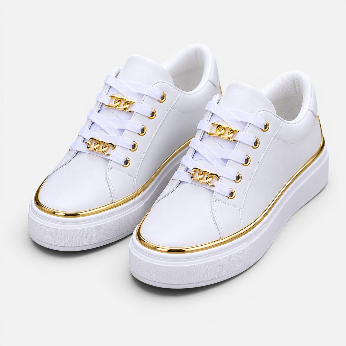 Women's Flatform Trainers with Metallic Trim and Chain Lace Detail