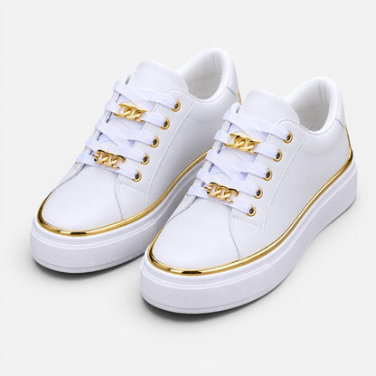 Women's Flatform Trainers with Metallic Trim and Chain Lace Detail