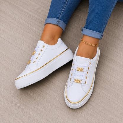 Women's Flatform Trainers with Metallic Trim and Chain Lace Detail