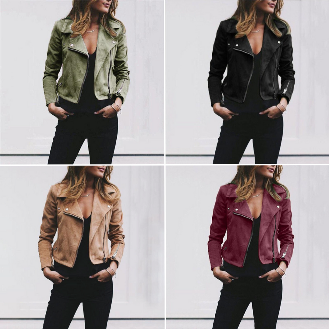 Women's Genuine Leather Motorcycle Jacket with Asymmetrical Zipper