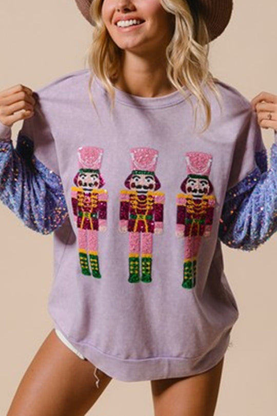 Christmas Casual Loose Round Neck Sequin Sleeve Sweatshirt