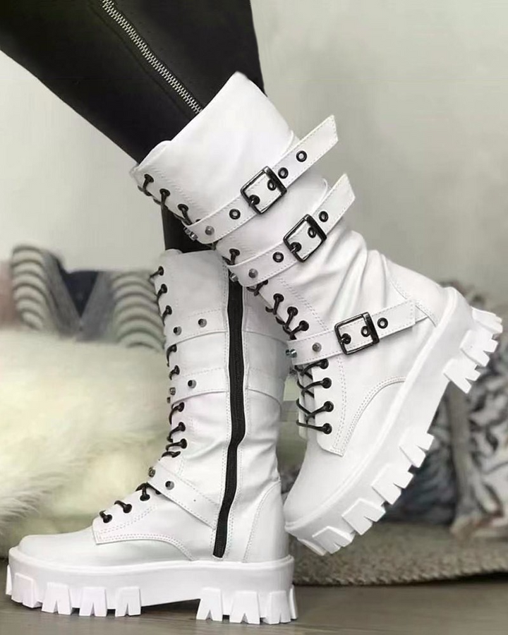 Boots with Zipper and Buckles