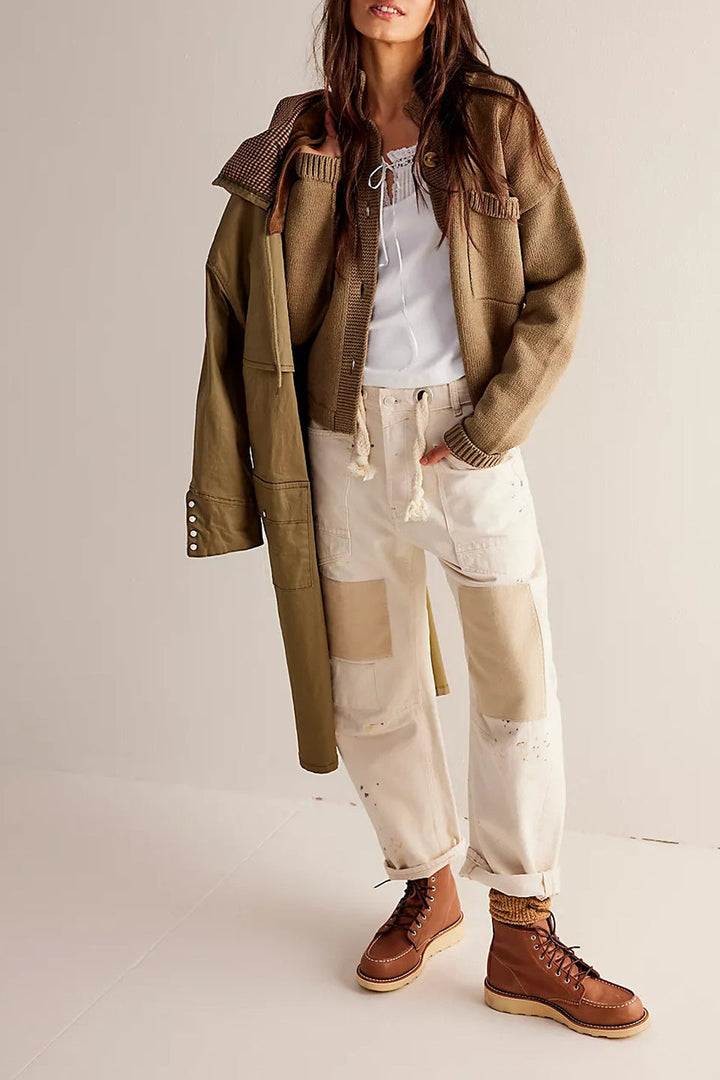 Jacket Stand Collar Solid Color Cardigan Pullover