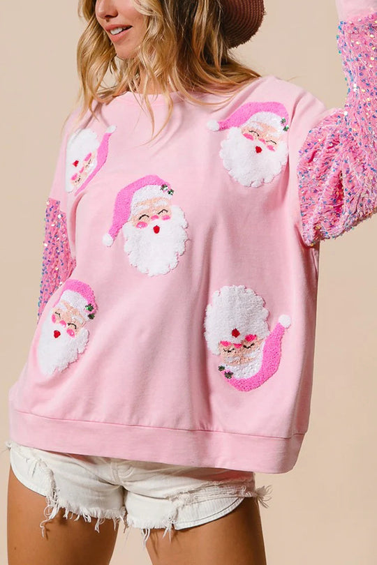 Christmas Casual Loose Round Neck Sequin Sleeve Sweatshirt