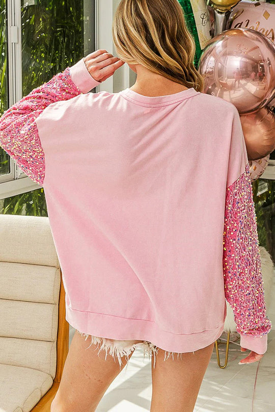 Christmas Casual Loose Round Neck Sequin Sleeve Sweatshirt