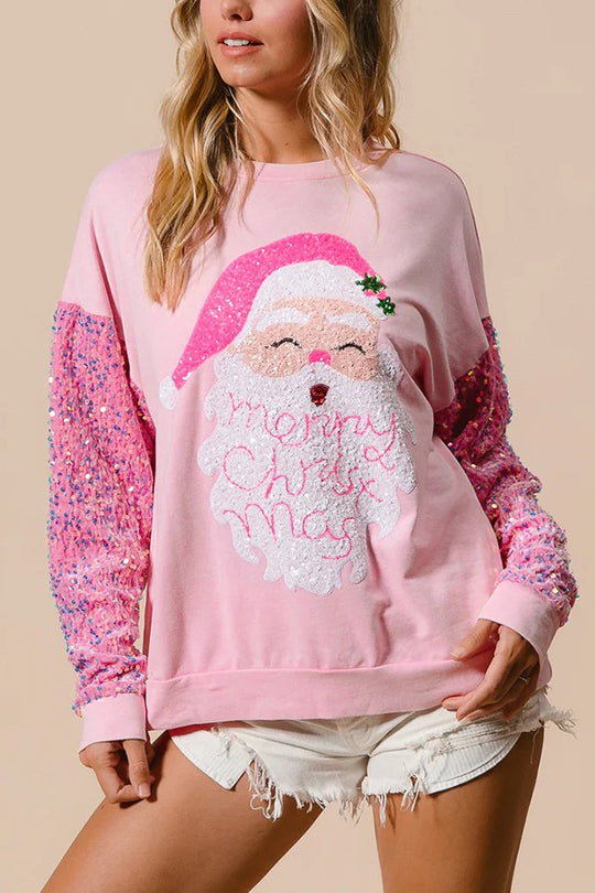 Christmas Casual Loose Round Neck Sequin Sleeve Sweatshirt