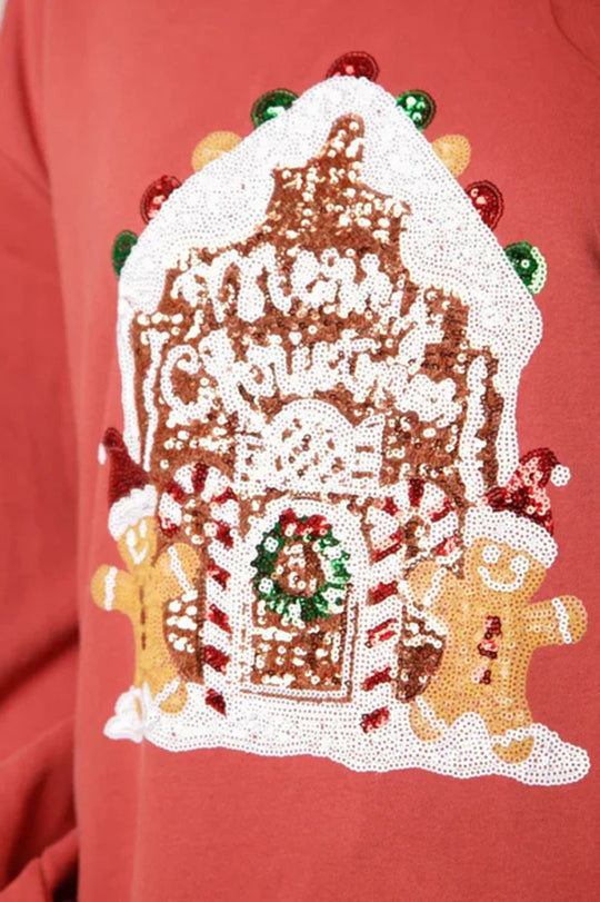 Christmas Candy House Sequins Casual Loose Sweater