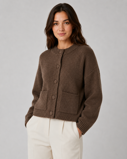 Women's Cropped Chunky Knit Cardigan with Patch Pockets