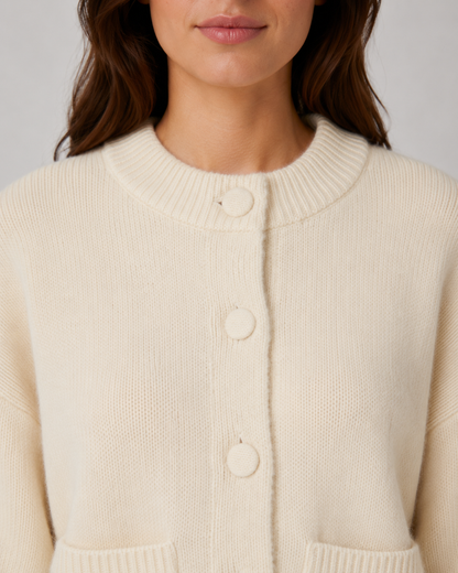 Women's Cropped Chunky Knit Cardigan with Patch Pockets