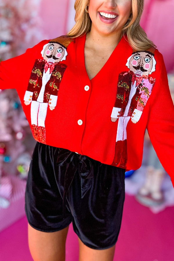 Christmas Nutcracker Sequin Casual Cardigan