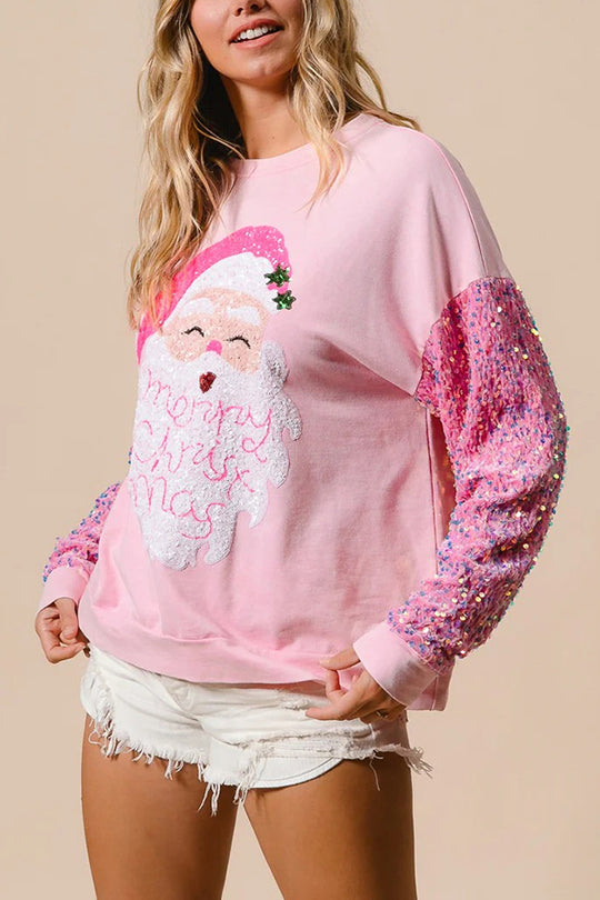 Christmas Casual Loose Round Neck Sequin Sleeve Sweatshirt