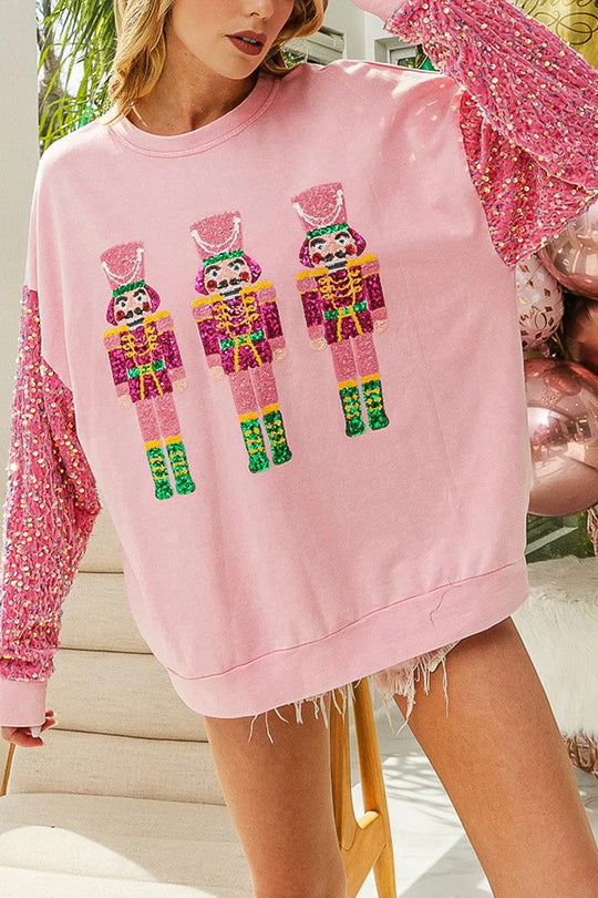 Christmas Casual Loose Round Neck Sequin Sleeve Sweatshirt
