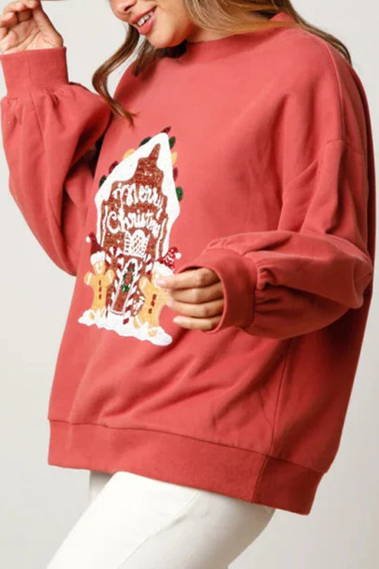 Christmas Candy House Sequins Casual Loose Sweater