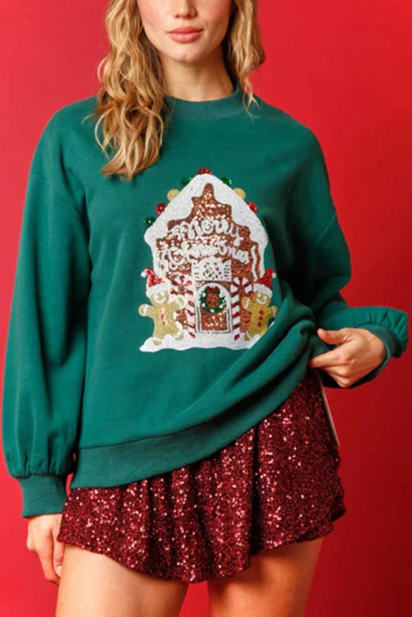 Christmas Candy House Sequins Casual Loose Sweater