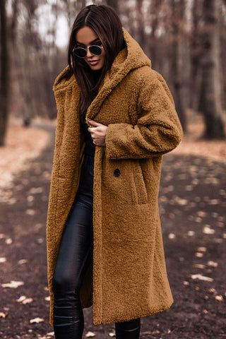 Trendy Long Teddy Coat with Hood