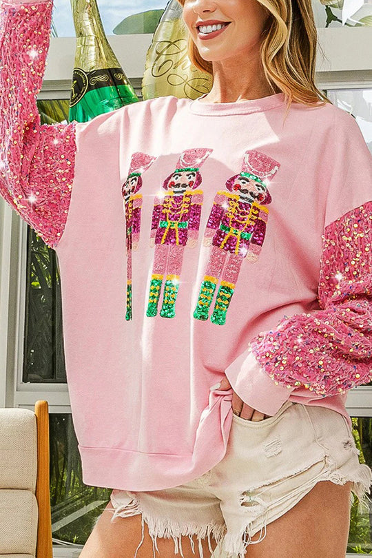 Christmas Casual Loose Round Neck Sequin Sleeve Sweatshirt
