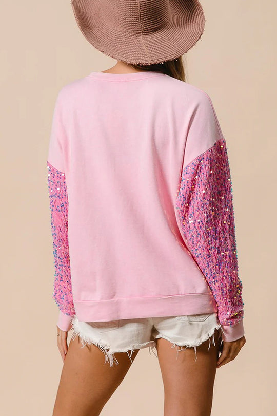 Christmas Casual Loose Round Neck Sequin Sleeve Sweatshirt