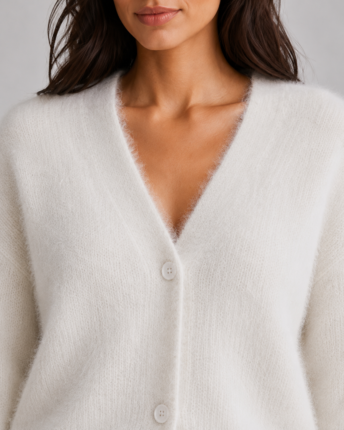 Women's Fluffy V-Neck Cardigan with Button Front
