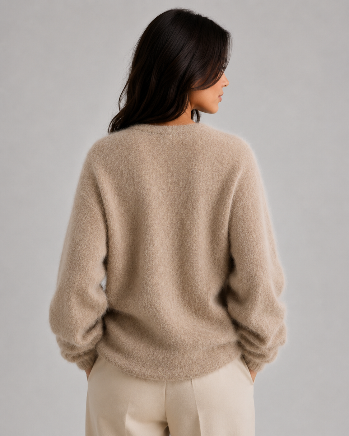 Women's Fluffy V-Neck Cardigan with Button Front