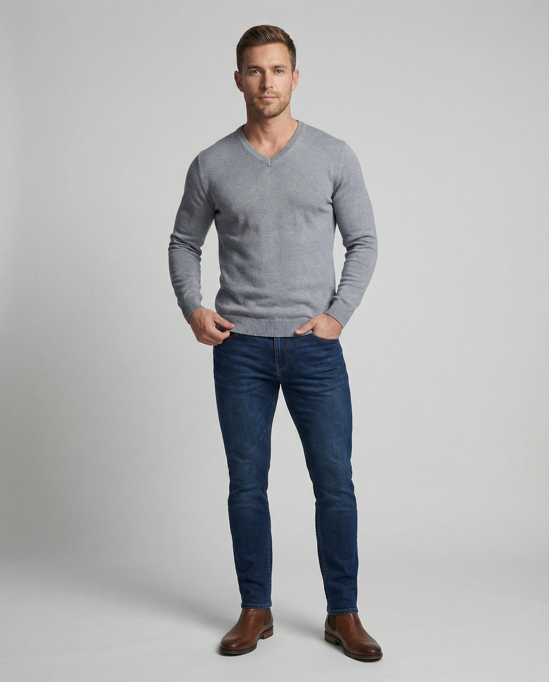 Men's V-neck Fine Knit Sweater