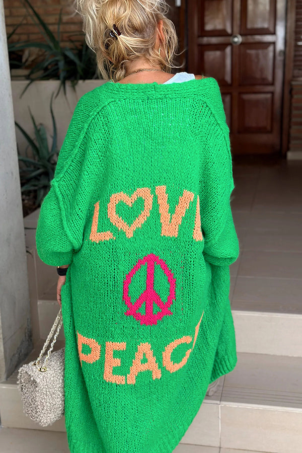 Oversized Cardigan with Love & Peace Motif