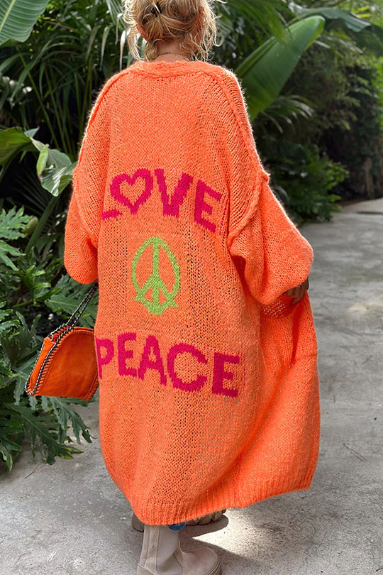 Oversized Cardigan with Love & Peace Motif