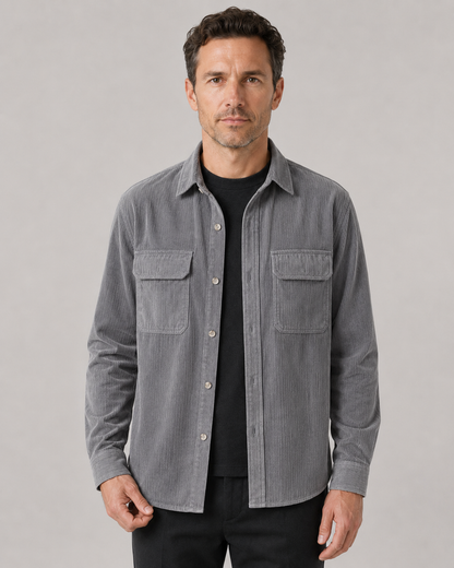 Men's Corduroy Overshirt - Cotton Button-Up Shirt Jacket
