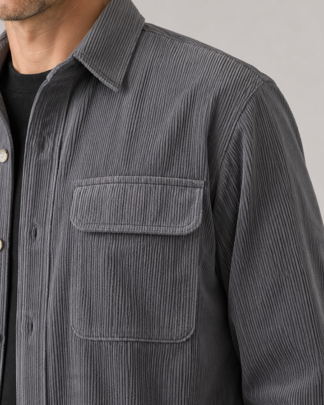 Men's Corduroy Overshirt - Cotton Button-Up Shirt Jacket
