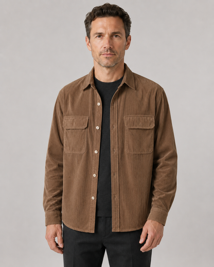 Men's Corduroy Overshirt - Cotton Button-Up Shirt Jacket
