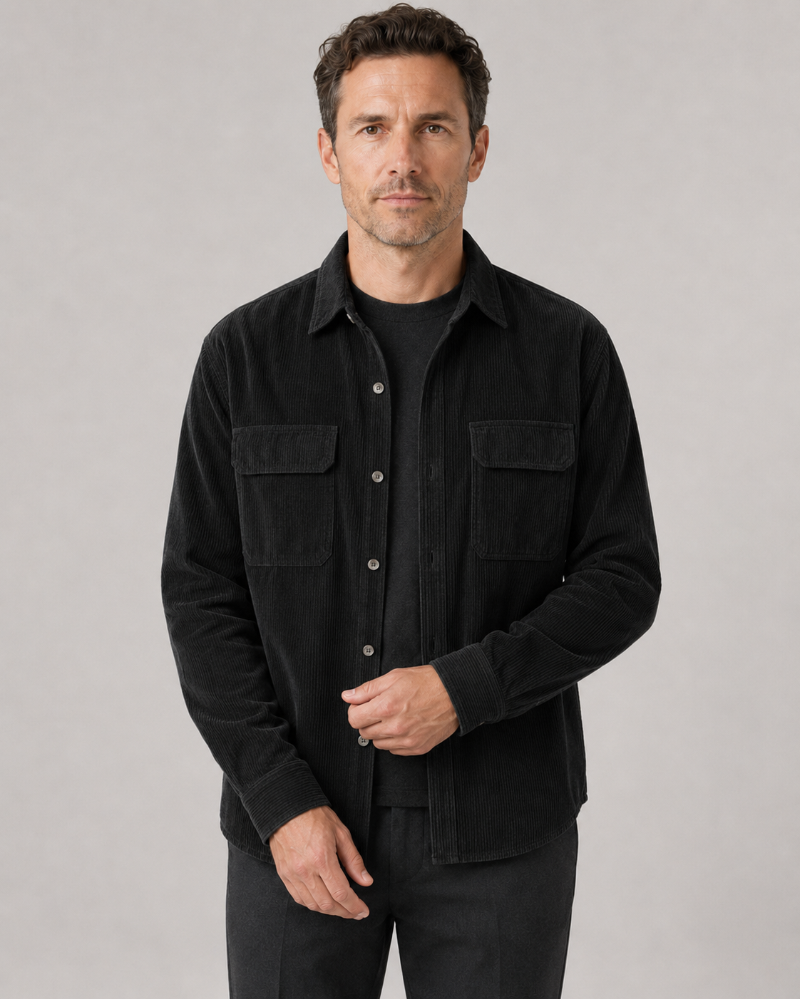 Men's Corduroy Overshirt - Cotton Button-Up Shirt Jacket