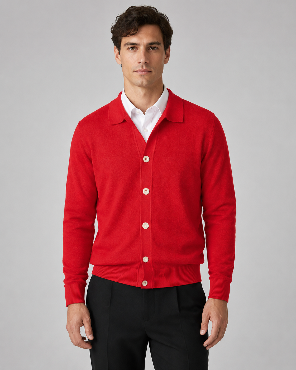 Men's Knit Cardigan Button Front Collar Classic Fit