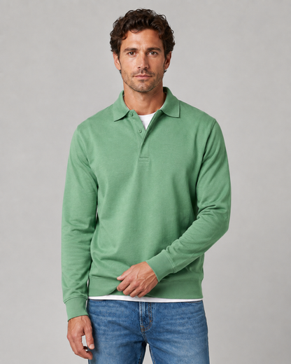 Men's Long-Sleeve Polo Sweatshirt Collared Button Neck