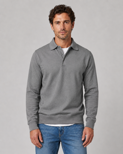 Men's Long-Sleeve Polo Sweatshirt Collared Button Neck