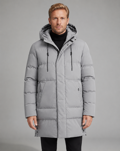 Men's Longline Hooded Puffer Coat Padded Mid-Length