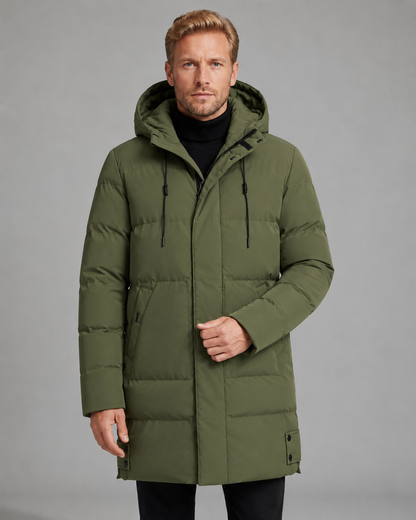 Men's Longline Hooded Puffer Coat Padded Mid-Length