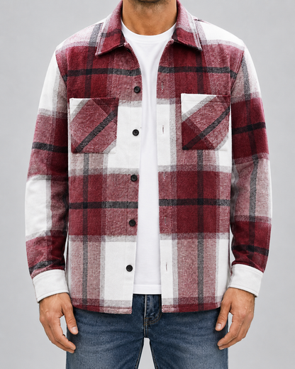 Men's Plaid Flannel Overshirt - Warm Brushed Check Shirt Jacket