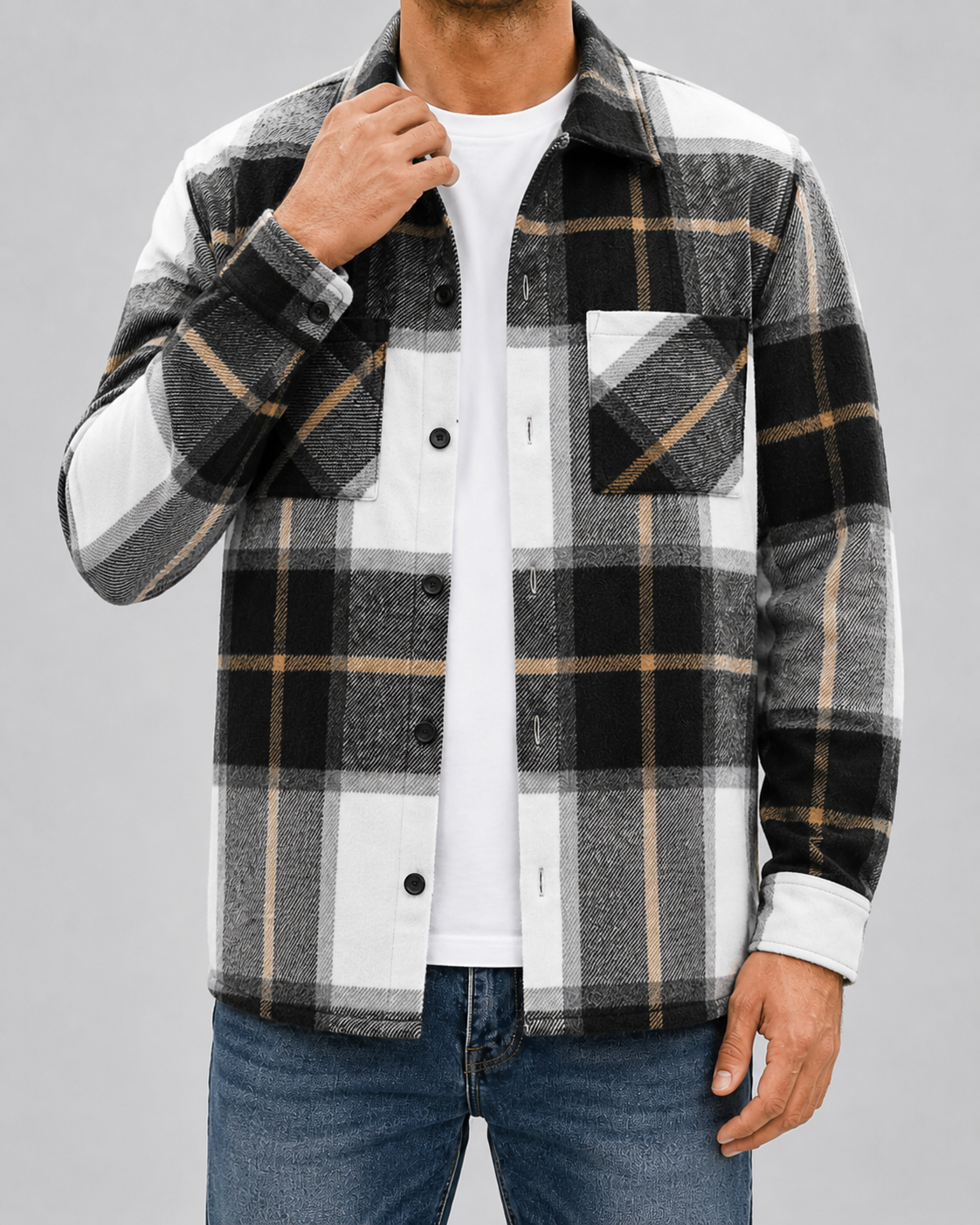 Men's Plaid Flannel Overshirt - Warm Brushed Check Shirt Jacket