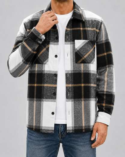 Men's Plaid Flannel Overshirt - Warm Brushed Check Shirt Jacket