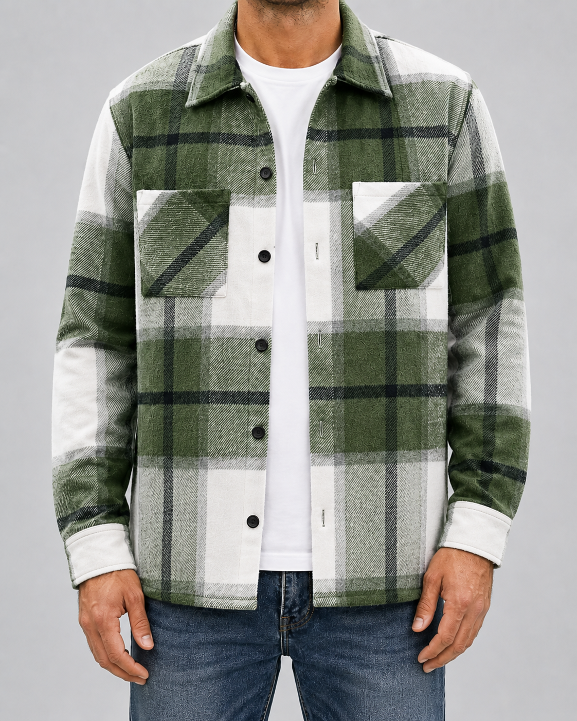 Men's Plaid Flannel Overshirt - Warm Brushed Check Shirt Jacket