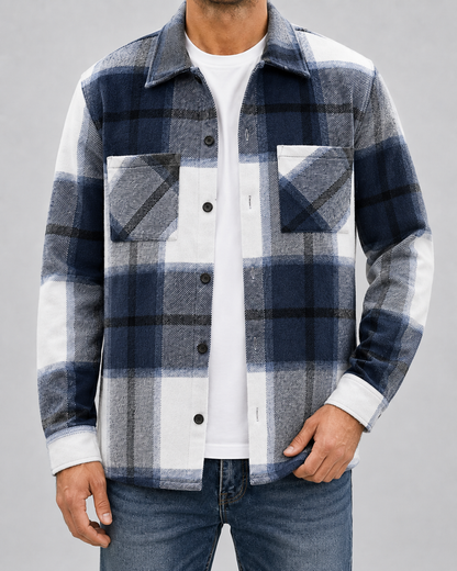 Men's Plaid Flannel Overshirt - Warm Brushed Check Shirt Jacket
