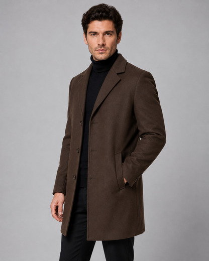 Men's Single-Breasted Wool Coat Notch Lapel Tailored