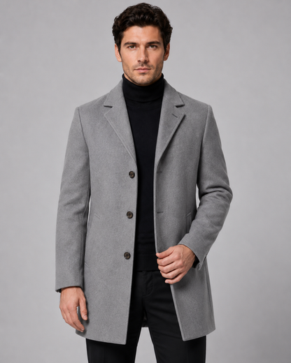 Men's Single-Breasted Wool Coat Notch Lapel Tailored