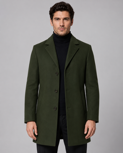 Men's Single-Breasted Wool Coat Notch Lapel Tailored
