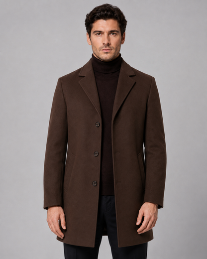 Men's Single-Breasted Wool Coat Notch Lapel Tailored