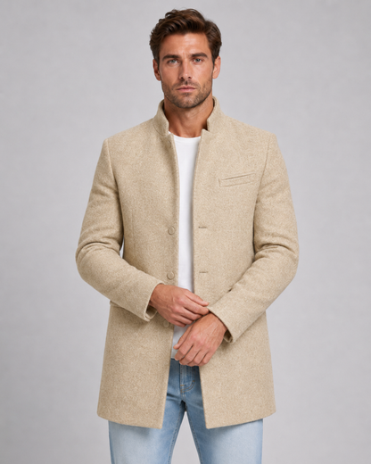 Men's Stand Collar Wool Coat Single-Breasted Tailored